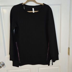 NEW Ideology Womens Black with Purple Side-zippers Textured Pullover Sweatshirt